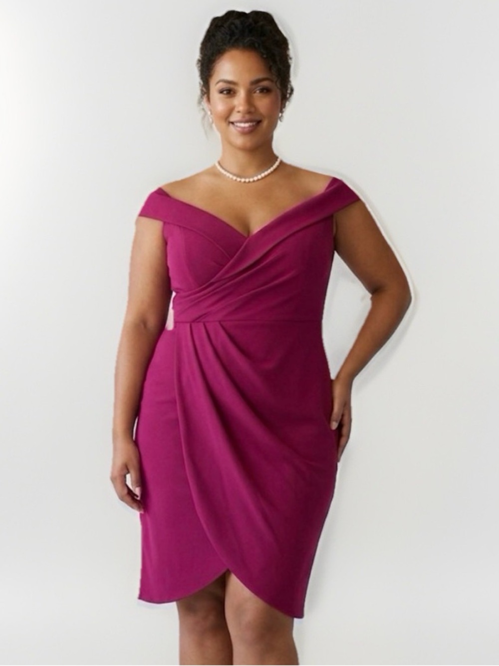 City Chic Magenta Pink Off Shoulder Ruched Sheath Dress 18W Plus Cocktail Party